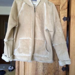 BEAUTIFUL LIZ CLAIBORNE HOODED SHEARLING JACKET SIZE L